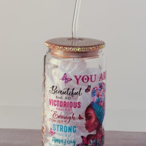 You Are Never Alone, Chosen, Always Loved, Capable, Beautiful, Victorious, Enough, Strong, Amazing, and Created Glass Tumbler Glass Tumbler